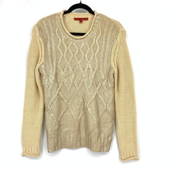 Narcisco Rodriguez Design Nation Pullover Sweater Womens Sz M Tan Gold Coated - Picture 1 of 6